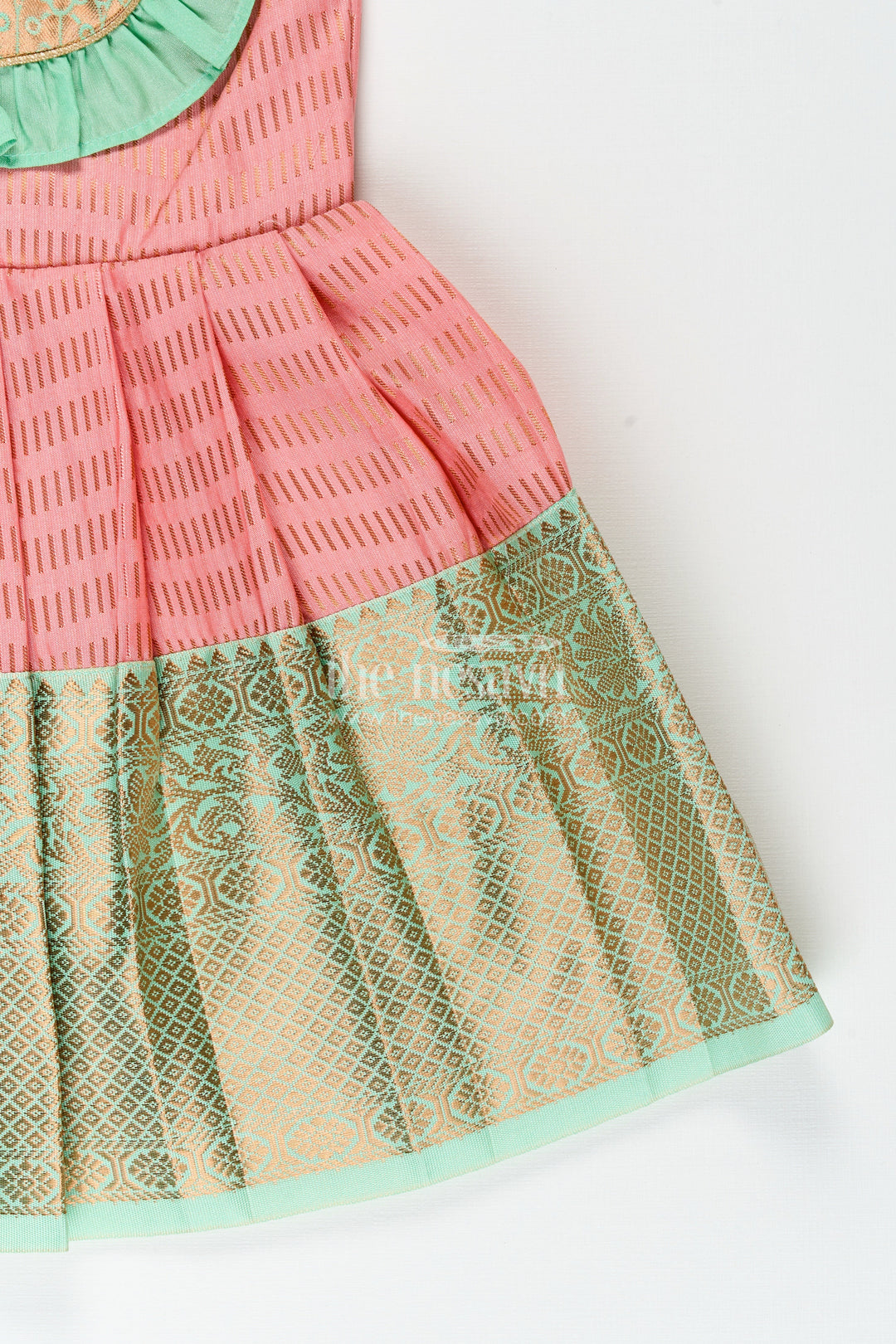 The Nesavu Girls Kanchi Silk Frock Baby girl silk frock for naming ceremony and festive occasions Nesavu Nesavu baby girl silk frock semi Kanchivaram style naming ceremony festive occasions