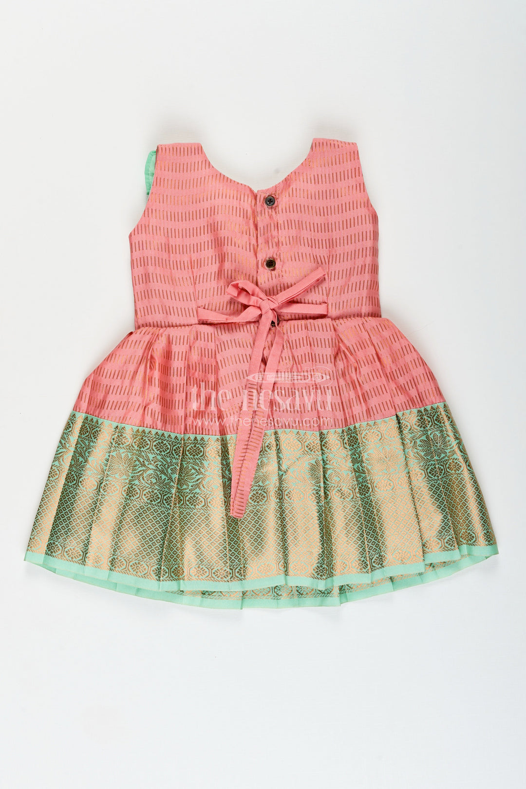 The Nesavu Girls Kanchi Silk Frock Baby girl silk frock for naming ceremony and festive occasions Nesavu Nesavu baby girl silk frock semi Kanchivaram style naming ceremony festive occasions