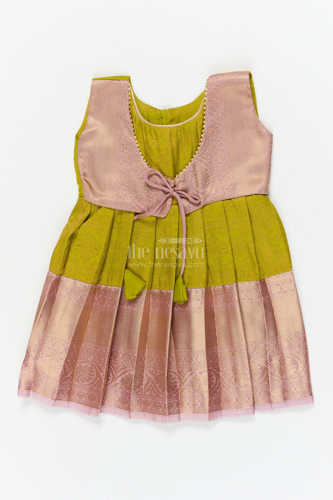 The Nesavu Girls Kanchi Silk Frock Baby Girl Silk Frock for Temple Visits and Traditional Ceremonies Nesavu 10 (NB) / Green / Style 3 KSF029BC-10 Nesavu baby girl traditional silk frock for temple visits and cultural celebrations