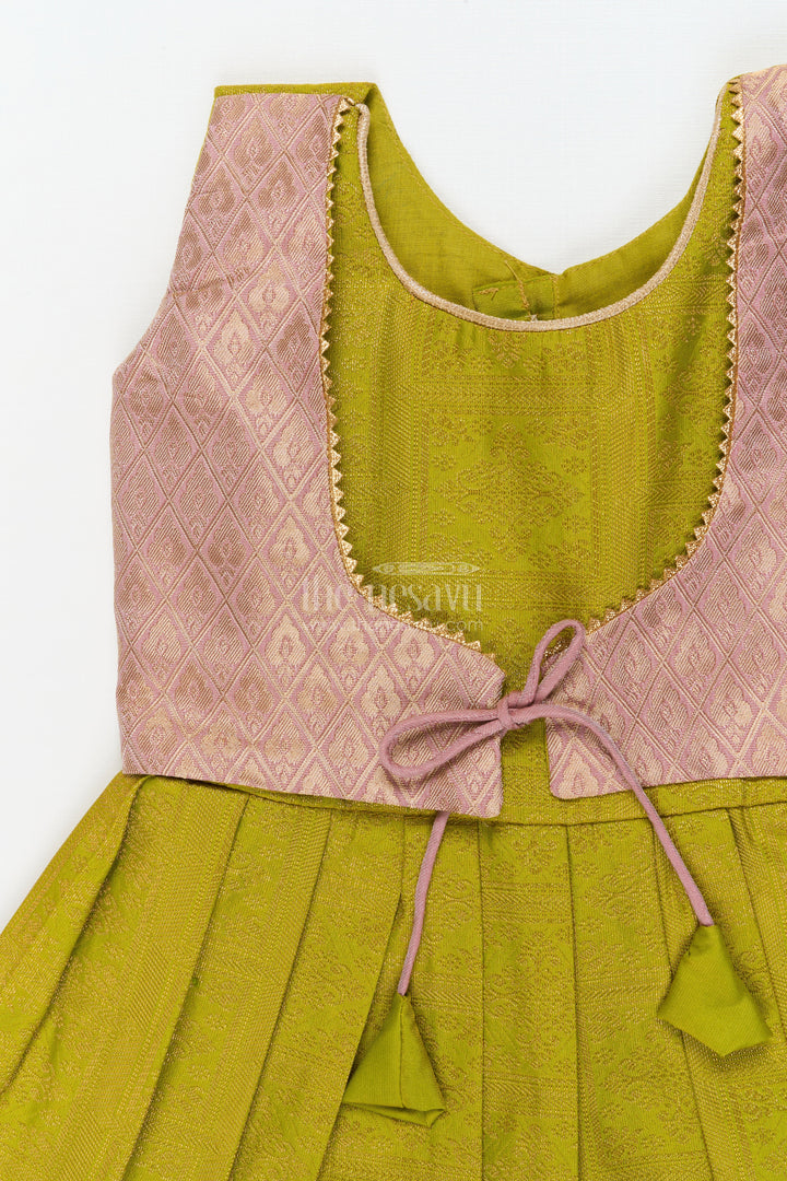 The Nesavu Girls Kanchi Silk Frock Baby Girl Silk Frock for Temple Visits and Traditional Ceremonies Nesavu Nesavu baby girl traditional silk frock for temple visits and cultural celebrations