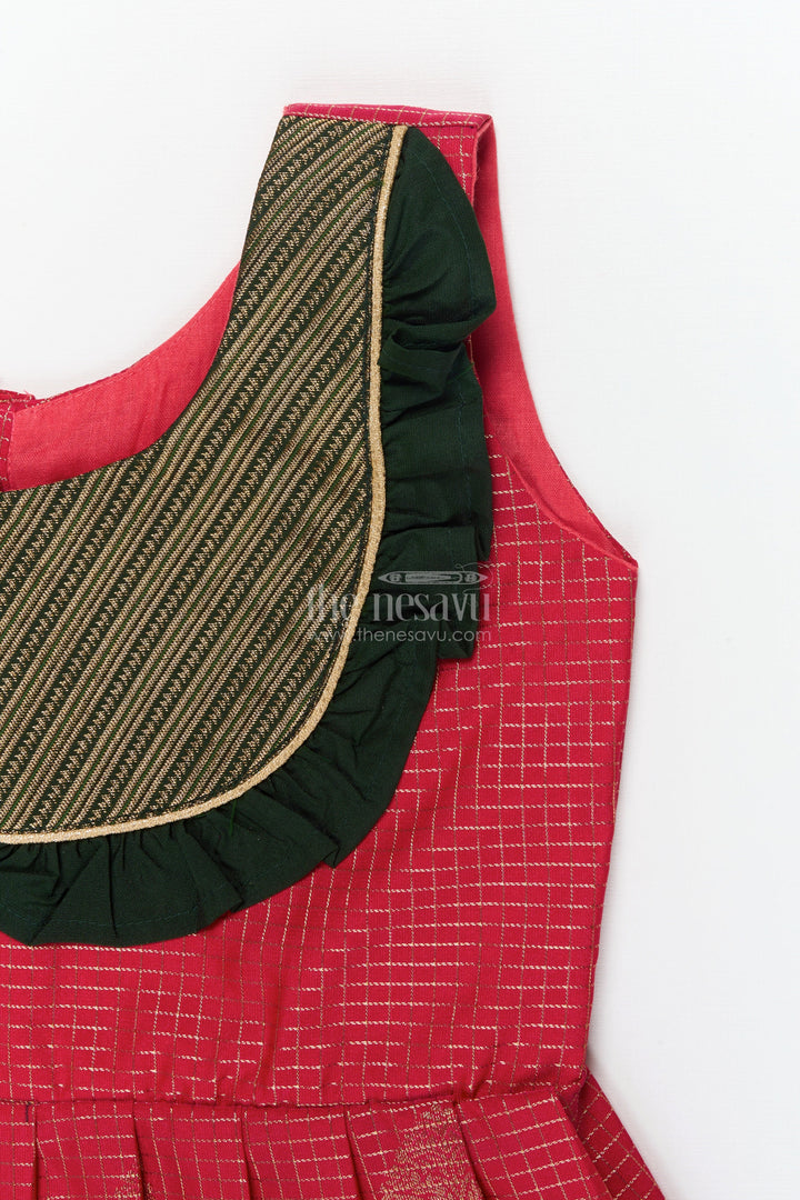 The Nesavu Girls Kanchi Silk Frock Baby Girl Silk Frock for Temple Visits and Traditional School Events Nesavu Nesavu baby girl traditional silk frock with zari borders and frilled bib yoke for festive occasions