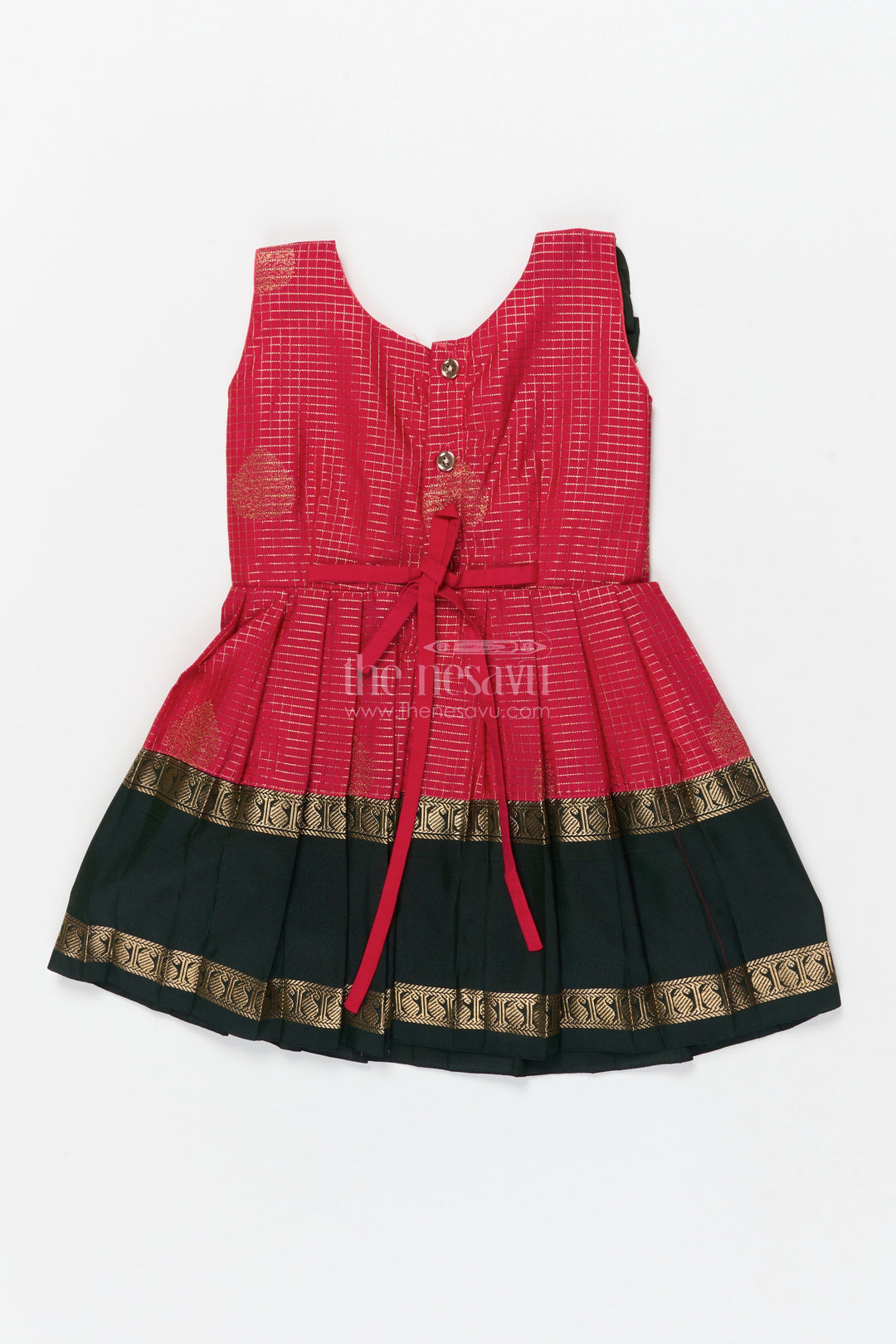 The Nesavu Girls Kanchi Silk Frock Baby Girl Silk Frock for Temple Visits and Traditional School Events Nesavu Nesavu baby girl traditional silk frock with zari borders and frilled bib yoke for festive occasions