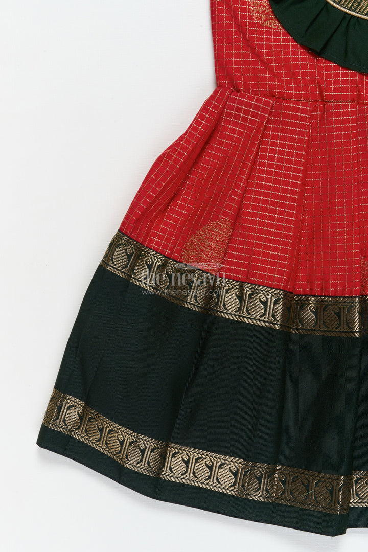 The Nesavu Girls Kanchi Silk Frock Baby Girl Silk Frock for Traditional Celebrations and Ethnic School Functions Nesavu Nesavu baby girl traditional silk frock with zari border and frilled bib yoke for festive occasions