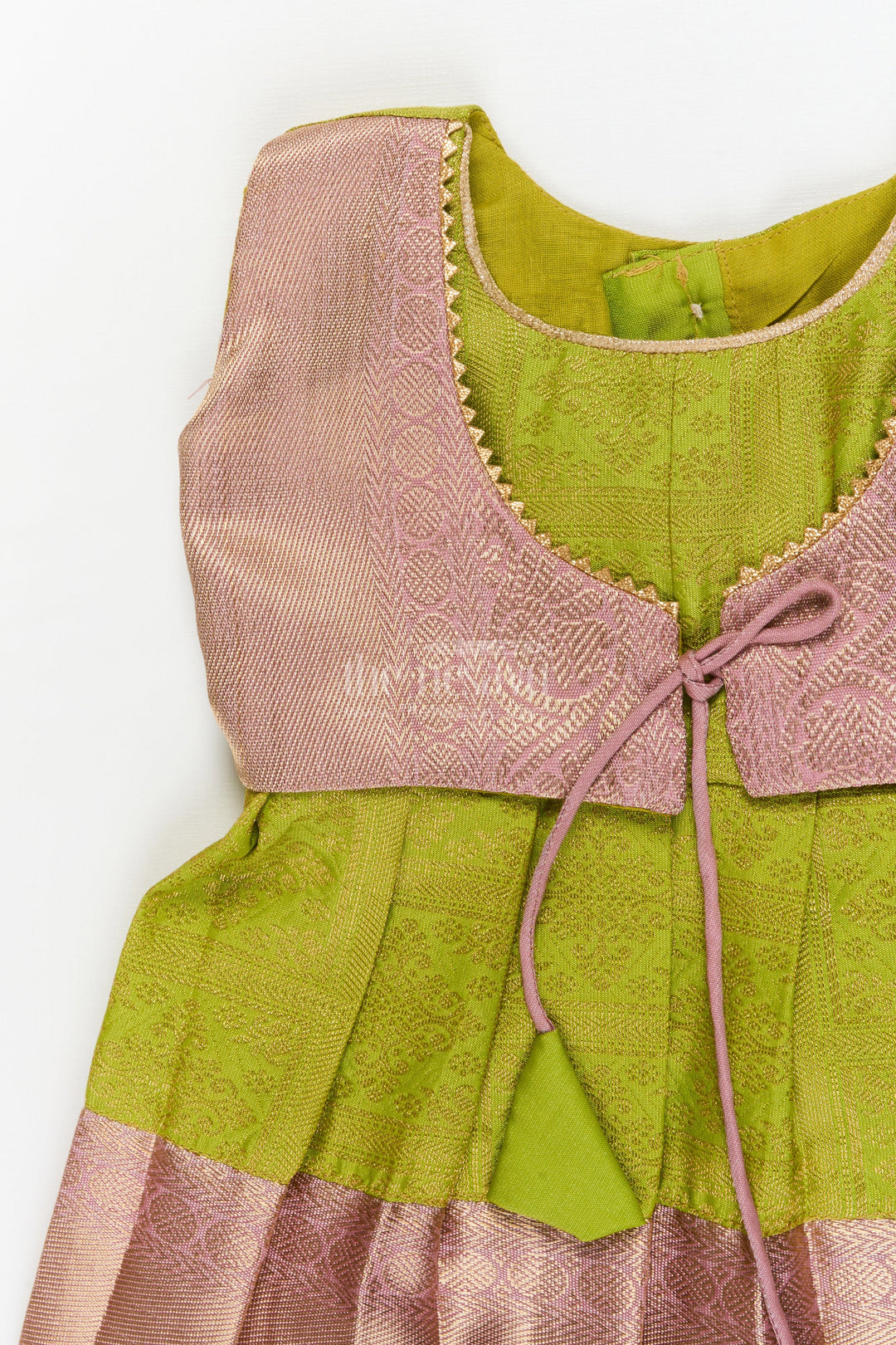 The Nesavu Girls Kanchi Silk Frock Baby Girl Silk Frock for Traditional Family Occasions and Festive Events Nesavu Nesavu baby girl Kanchivaram silk frock for traditional occasions with zari border and overlay