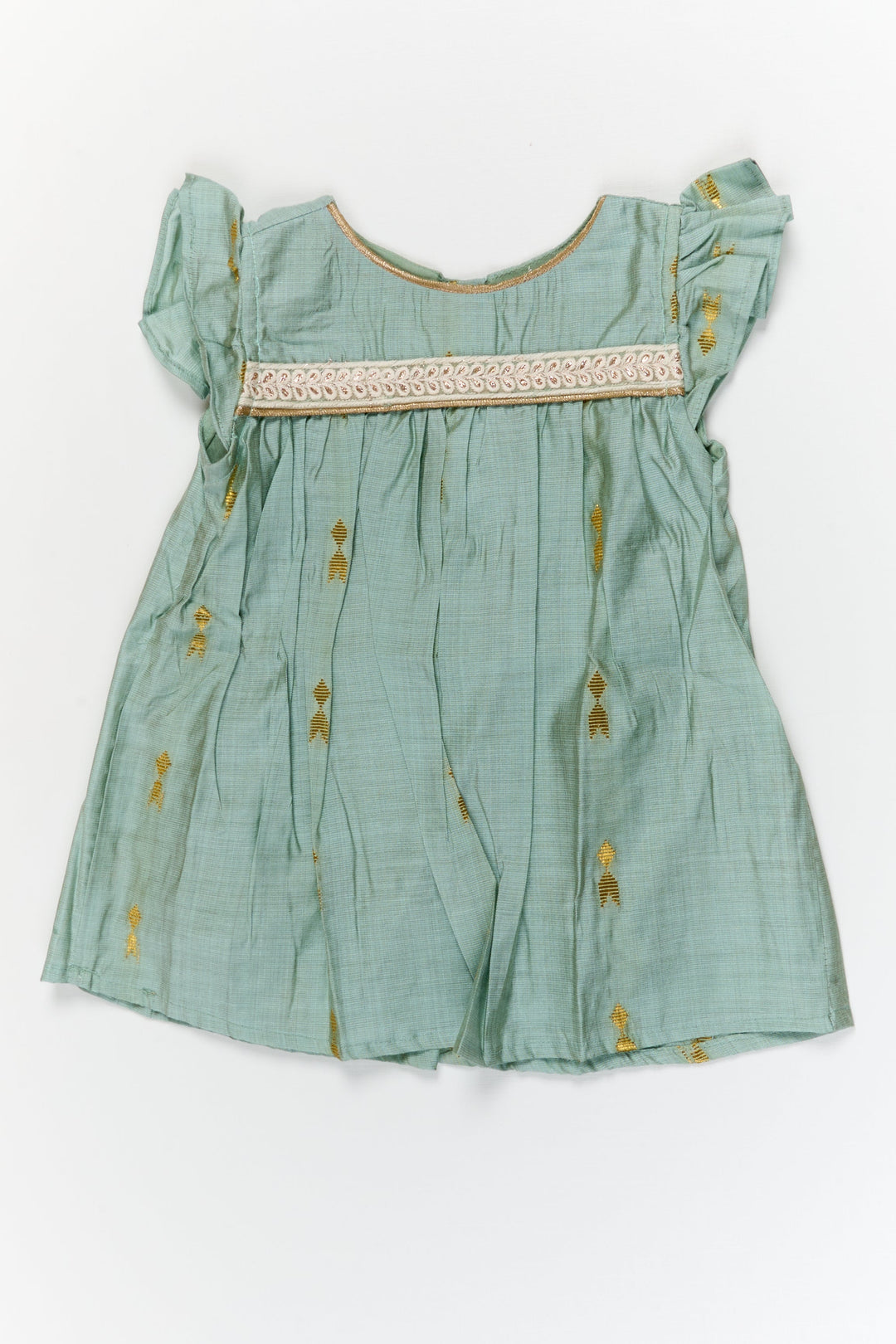 The Nesavu Girls Chanderi Frock Baby Girl Silk Frock for Traditional Family Occasions Nesavu 12 (3M) / Gray / Viscose Silk GFC2102B-12 Nesavu baby girl silk frock in viscose with golden butti for festive and traditional occasions