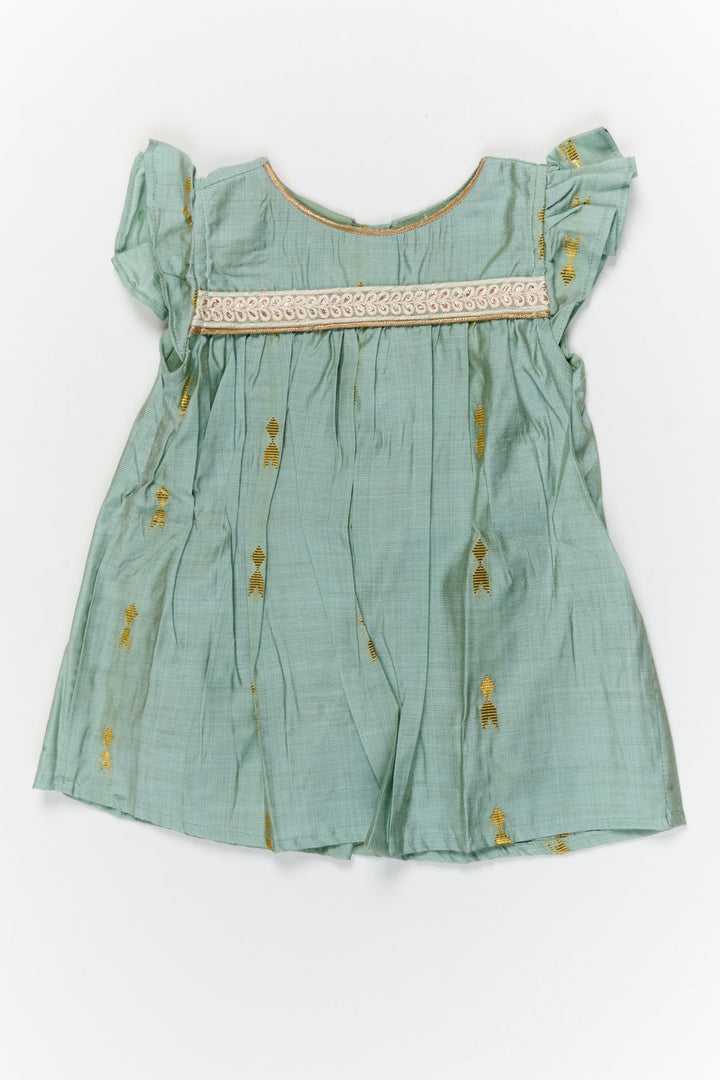 The Nesavu Girls Chanderi Frock Baby Girl Silk Frock for Traditional Family Occasions Nesavu 12 (3M) / Gray / Viscose Silk GFC2102B-12 Nesavu baby girl silk frock in viscose with golden butti for festive and traditional occasions