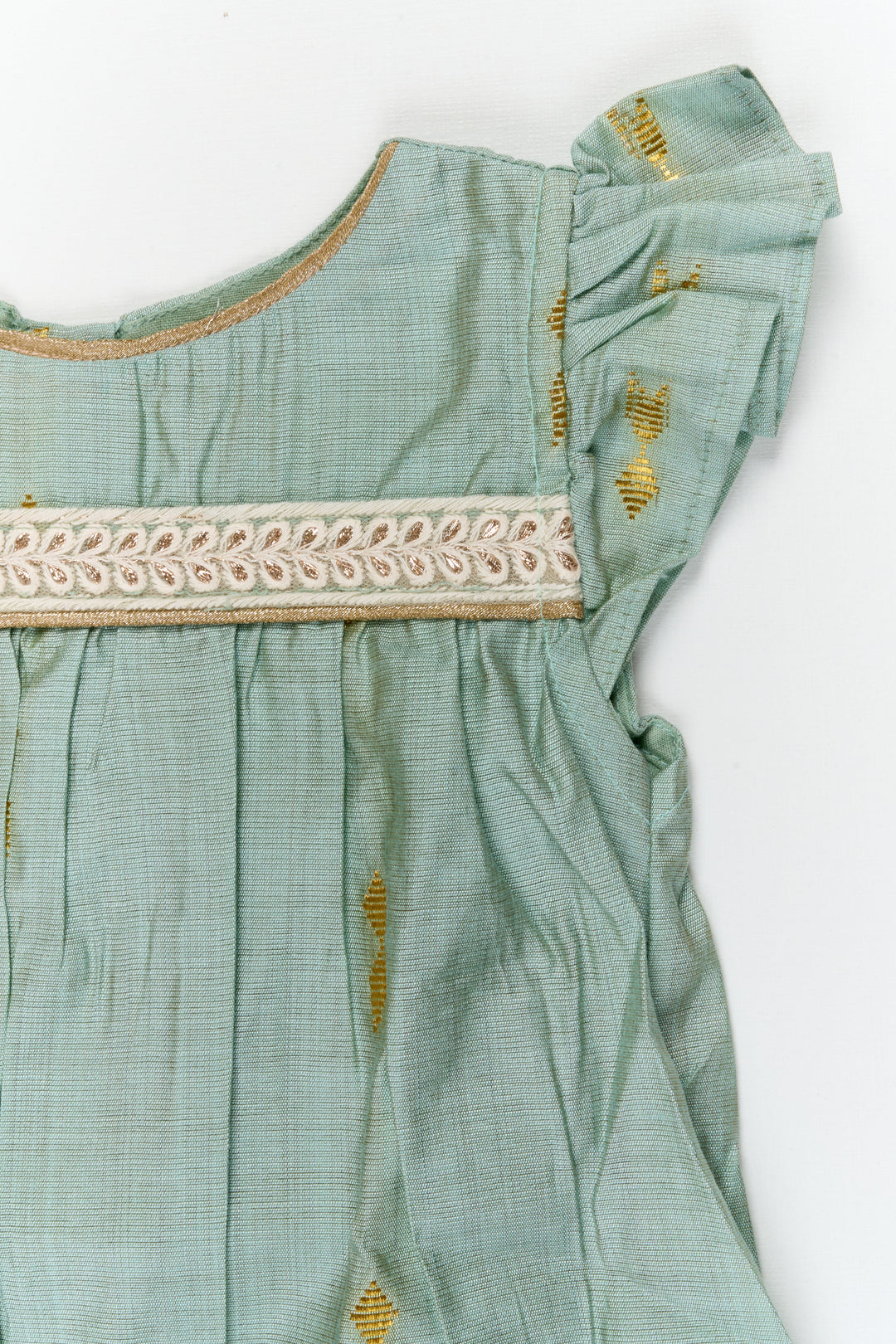 The Nesavu Girls Chanderi Frock Baby Girl Silk Frock for Traditional Family Occasions Nesavu Nesavu baby girl silk frock in viscose with golden butti for festive and traditional occasions