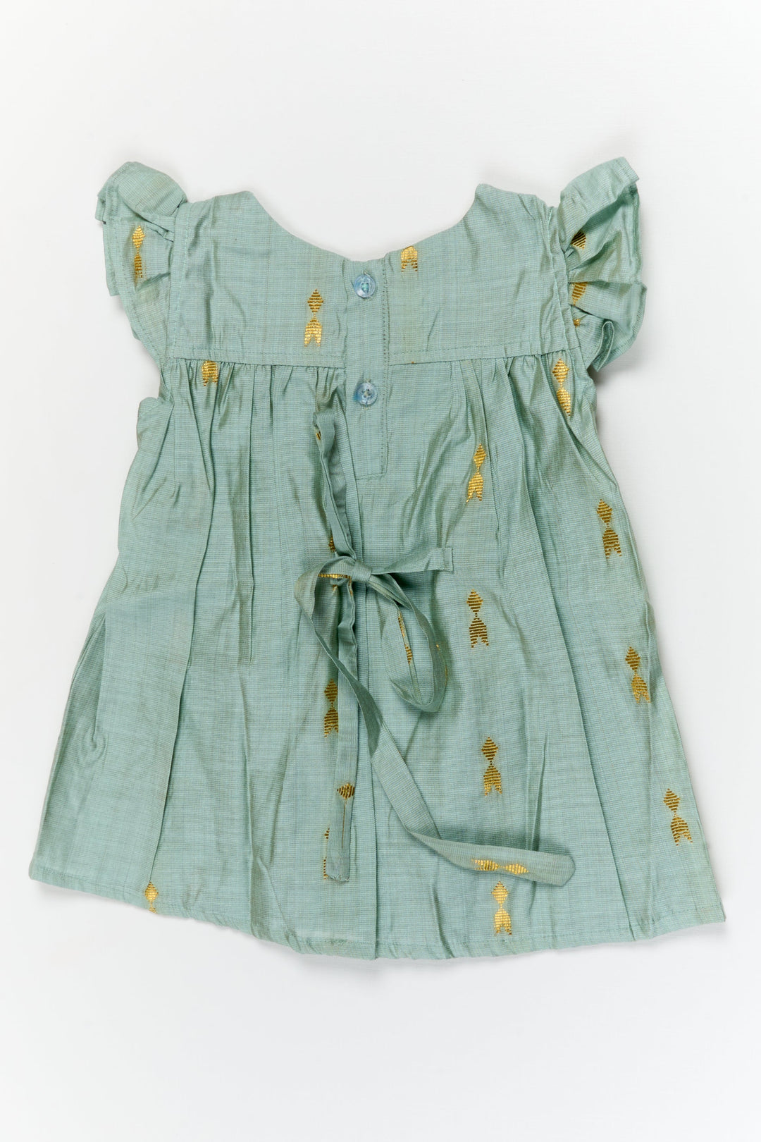 The Nesavu Girls Chanderi Frock Baby Girl Silk Frock for Traditional Family Occasions Nesavu Nesavu baby girl silk frock in viscose with golden butti for festive and traditional occasions