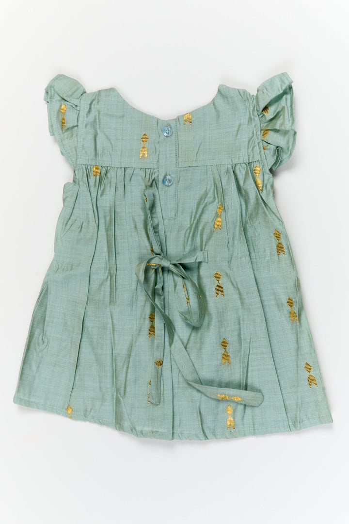 The Nesavu Girls Chanderi Frock Baby Girl Silk Frock for Traditional Family Occasions Nesavu Nesavu baby girl silk frock in viscose with golden butti for festive and traditional occasions