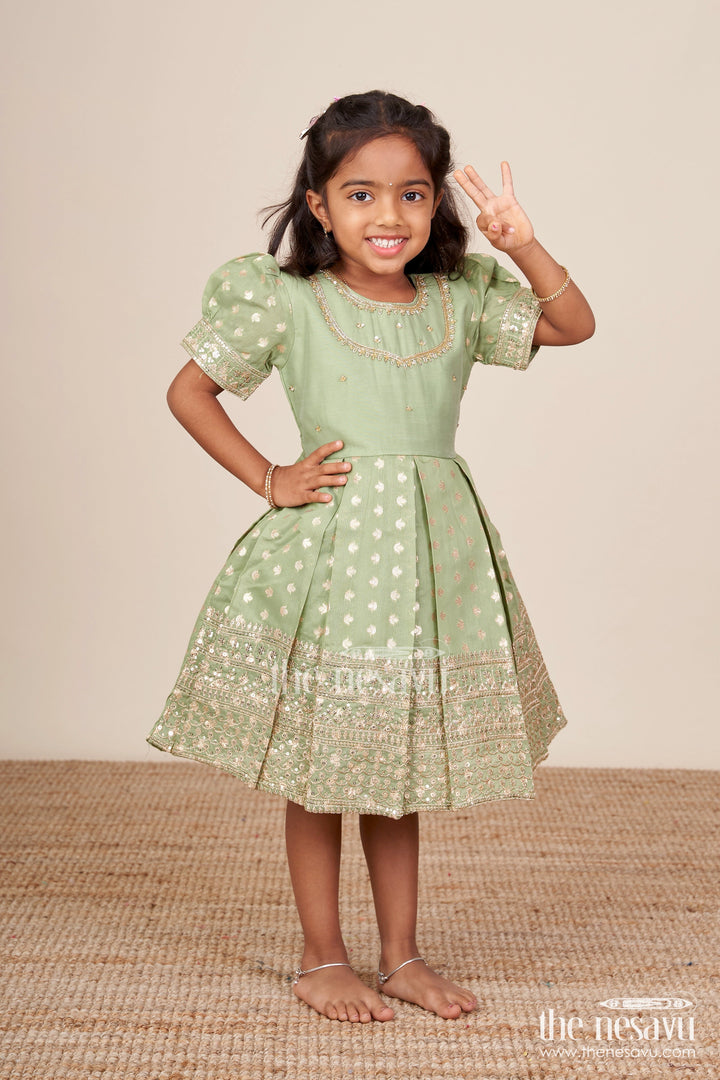 The Nesavu Silk Frock Baby Girl Silk Frock for Traditional Festivals and Cultural Events Nesavu 16 (1Y) / Green SF1045A-16 Nesavu baby girl silk frock embroidery traditional festivals cultural celebrations