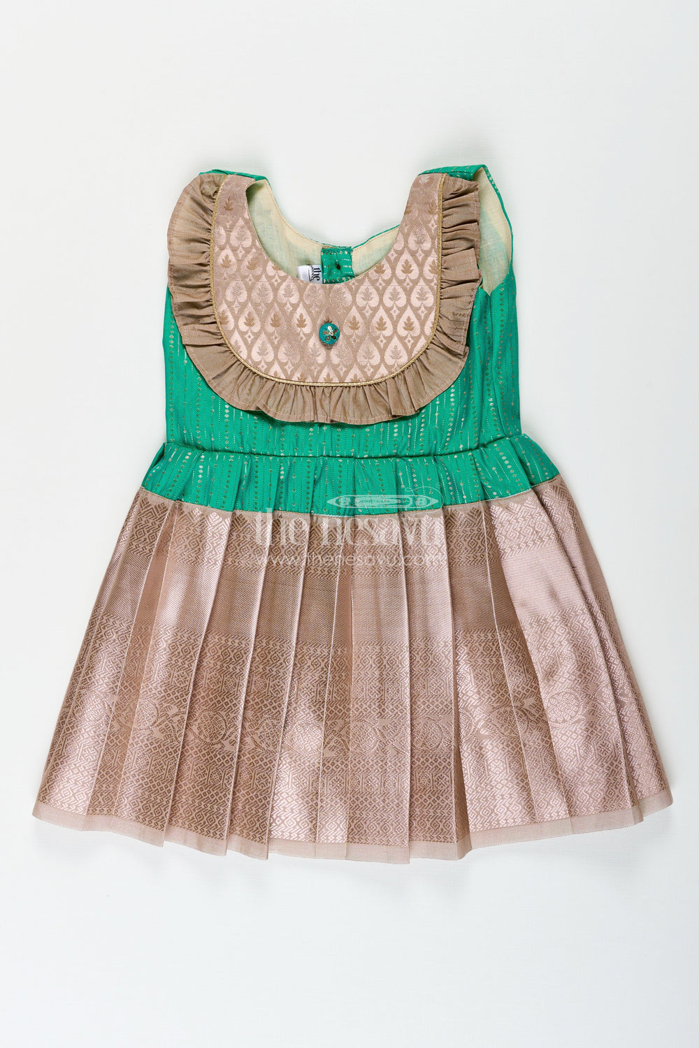 The Nesavu Girls Kanchi Silk Frock Baby girl silk frock for traditional functions and celebrations Nesavu 14 (6M) / Green / Style 1 SF1005DA-14 Nesavu baby girl silk frock traditional functions festive celebrations Kanchivaram style