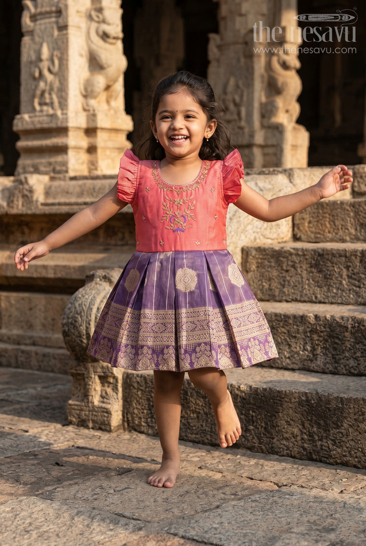 The Nesavu Silk Frock Baby Girl Silk Frock for Traditional Functions and Cultural Events Nesavu 16 (1Y) / Pink / Silk Blend SF1122A-16 Nesavu baby girl silk jacquard frock for festive and traditional ceremonies