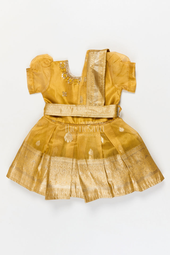 The Nesavu Silk Frock Baby Girl Silk Frock for Wedding and Traditional Occasions Nesavu 16 (1Y) / Yellow / Silk Blend SF1088B-16 Nesavu baby girl silk frock for weddings and festive occasions with tissue flare