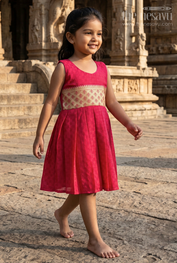 The Nesavu Silk Frock Baby Girl Silk Frock for Wedding Receptions and Cultural Occasions Nesavu 14 (6M) / Maroon / Cotton Silk SF1126A-14 Nesavu sleeveless silk frock for baby girls with paithani border – ideal for weddings and traditional celebrations