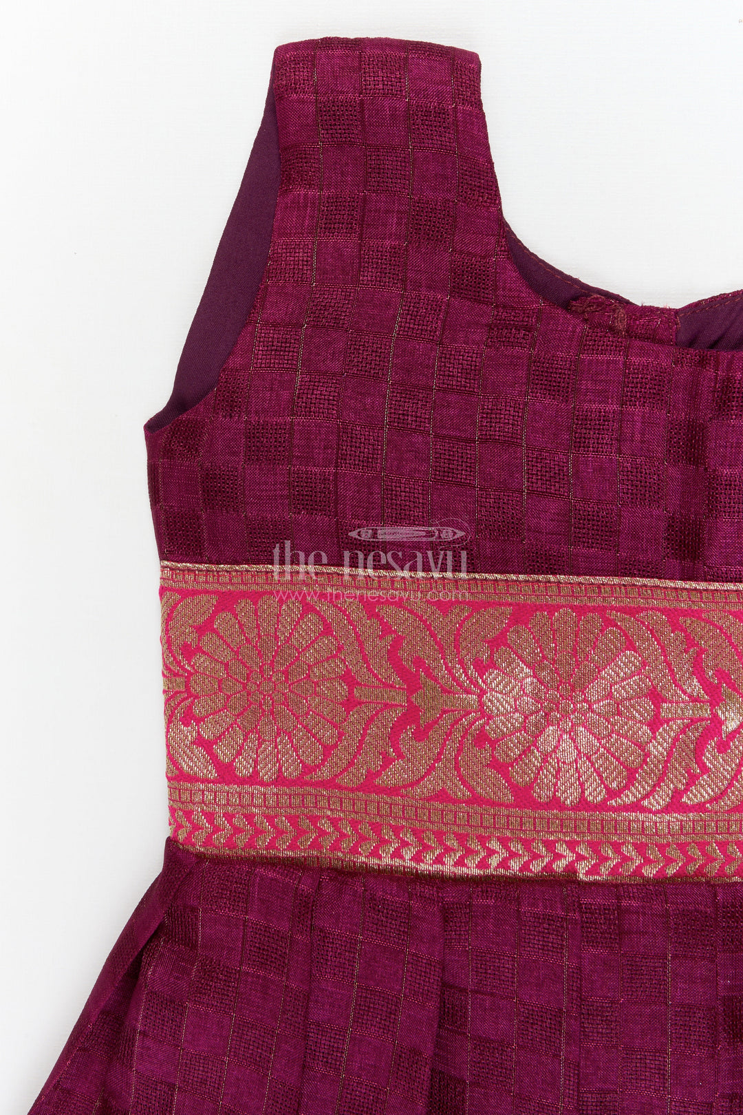 The Nesavu Silk Frock Baby Girl Silk Frock for Wedding Receptions and Cultural Occasions Nesavu Nesavu sleeveless silk frock for baby girls with paithani border – ideal for weddings and traditional celebrations