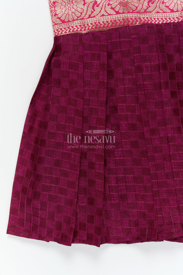 The Nesavu Silk Frock Baby Girl Silk Frock for Wedding Receptions and Cultural Occasions Nesavu Nesavu sleeveless silk frock for baby girls with paithani border – ideal for weddings and traditional celebrations