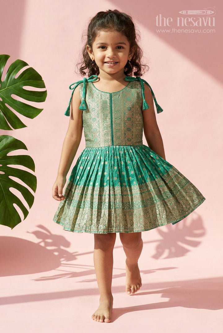 The Nesavu Silk Frock Baby Girl Silk Frock for Weddings and Festivale Occasions Nesavu 16 (1Y) / Green / Silk SF1132B-16 Nesavu Baby Girl Silk Frock For Weddings With Blend Silk And Tissue Bottom Festive Flared Design