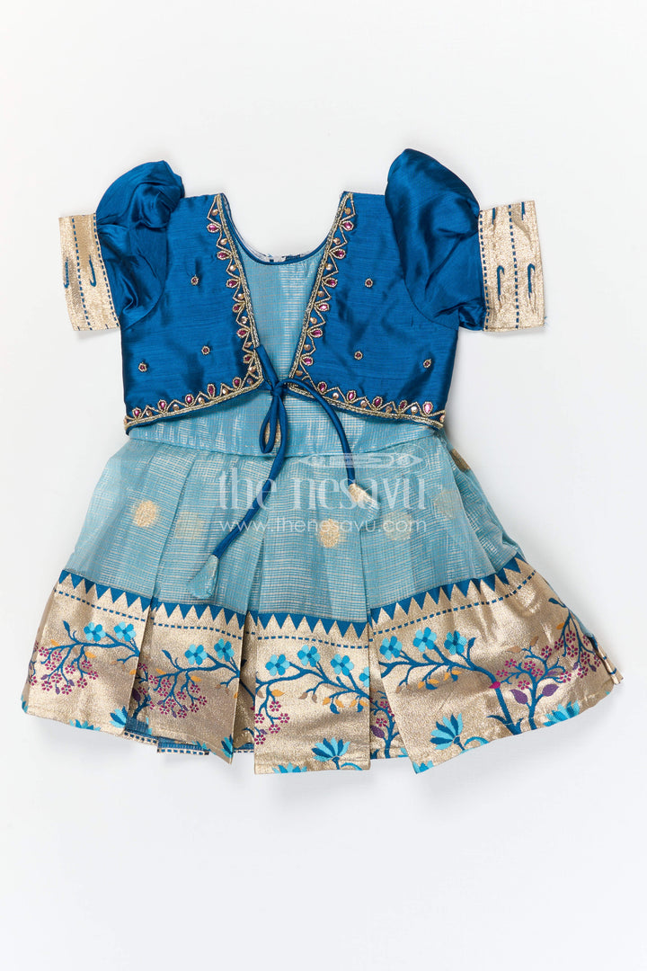 The Nesavu Silk Frock Baby Girl Silk Frock for Weddings and Festive Celebrations Nesavu 16 (1Y) / Blue / Silk Blend SF1135B-16 Nesavu baby girl silk frock for weddings and festive celebrations with tissue skirt design