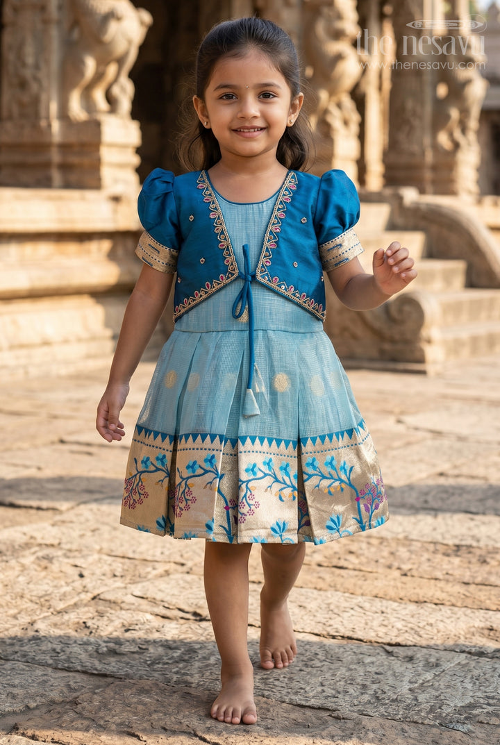 The Nesavu Silk Frock Baby Girl Silk Frock for Weddings and Festive Celebrations Nesavu 16 (1Y) / Blue / Silk Blend SF1135B-16 Nesavu baby girl silk frock for weddings and festive celebrations with tissue skirt design