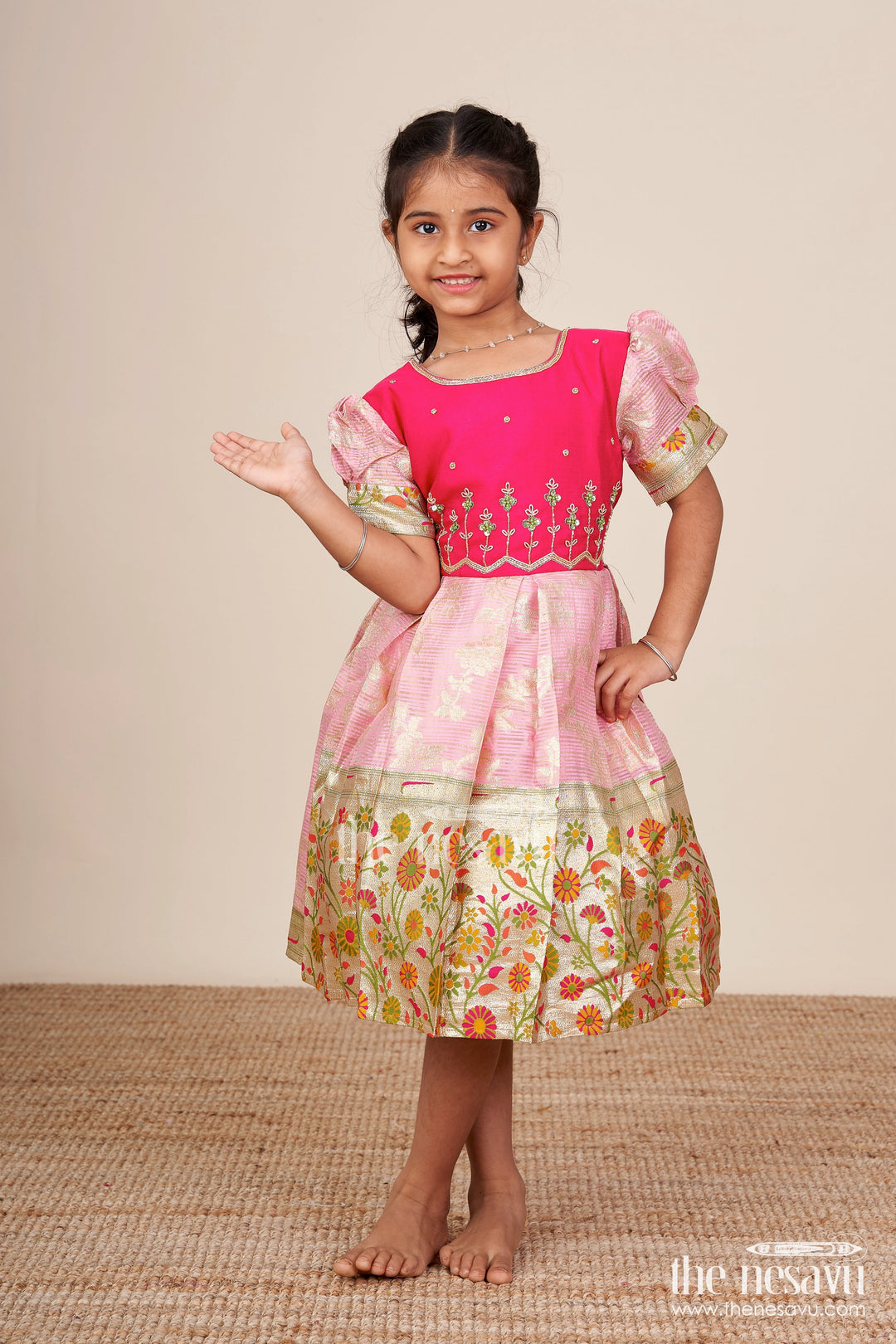 The Nesavu Silk Frock Baby Girl Silk Frock for Weddings and Festive Ceremonies Nesavu 16 (1Y) / Red SF1042A-16 Nesavu baby girl silk frock floral zari design weddings festive ceremonies