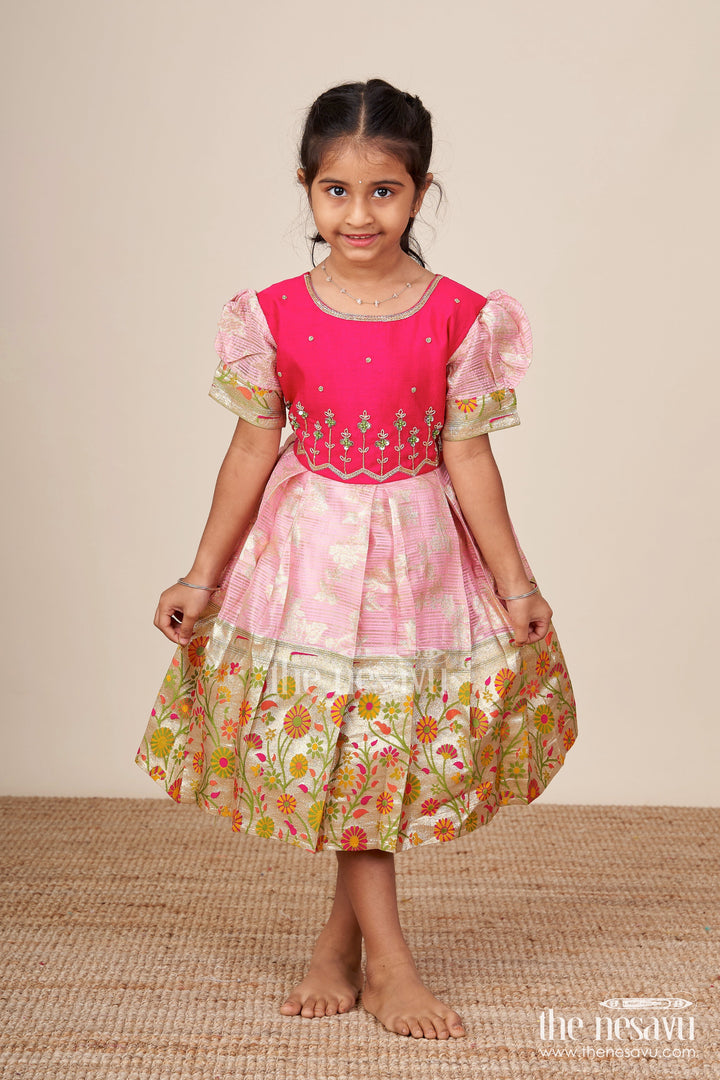 The Nesavu Silk Frock Baby Girl Silk Frock for Weddings and Festive Ceremonies Nesavu Nesavu baby girl silk frock floral zari design weddings festive ceremonies