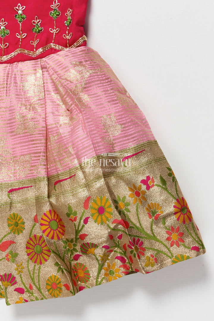 The Nesavu Silk Frock Baby Girl Silk Frock for Weddings and Festive Ceremonies Nesavu Nesavu baby girl silk frock floral zari design weddings festive ceremonies