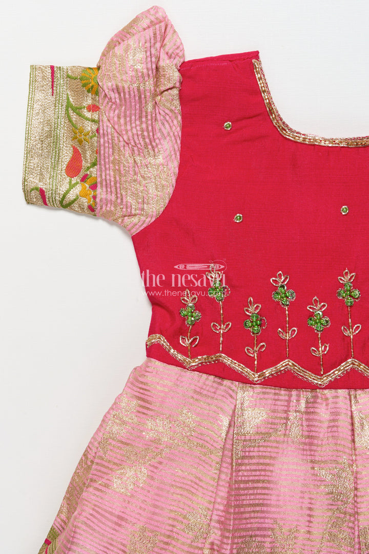 The Nesavu Silk Frock Baby Girl Silk Frock for Weddings and Festive Ceremonies Nesavu Nesavu baby girl silk frock floral zari design weddings festive ceremonies