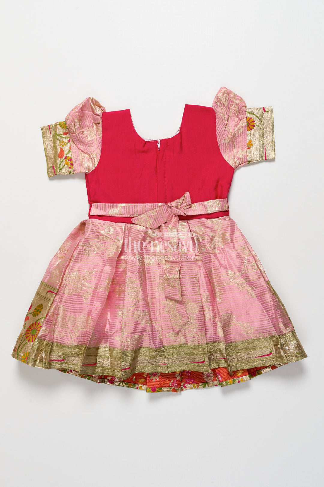 The Nesavu Silk Frock Baby Girl Silk Frock for Weddings and Festive Ceremonies Nesavu Nesavu baby girl silk frock floral zari design weddings festive ceremonies
