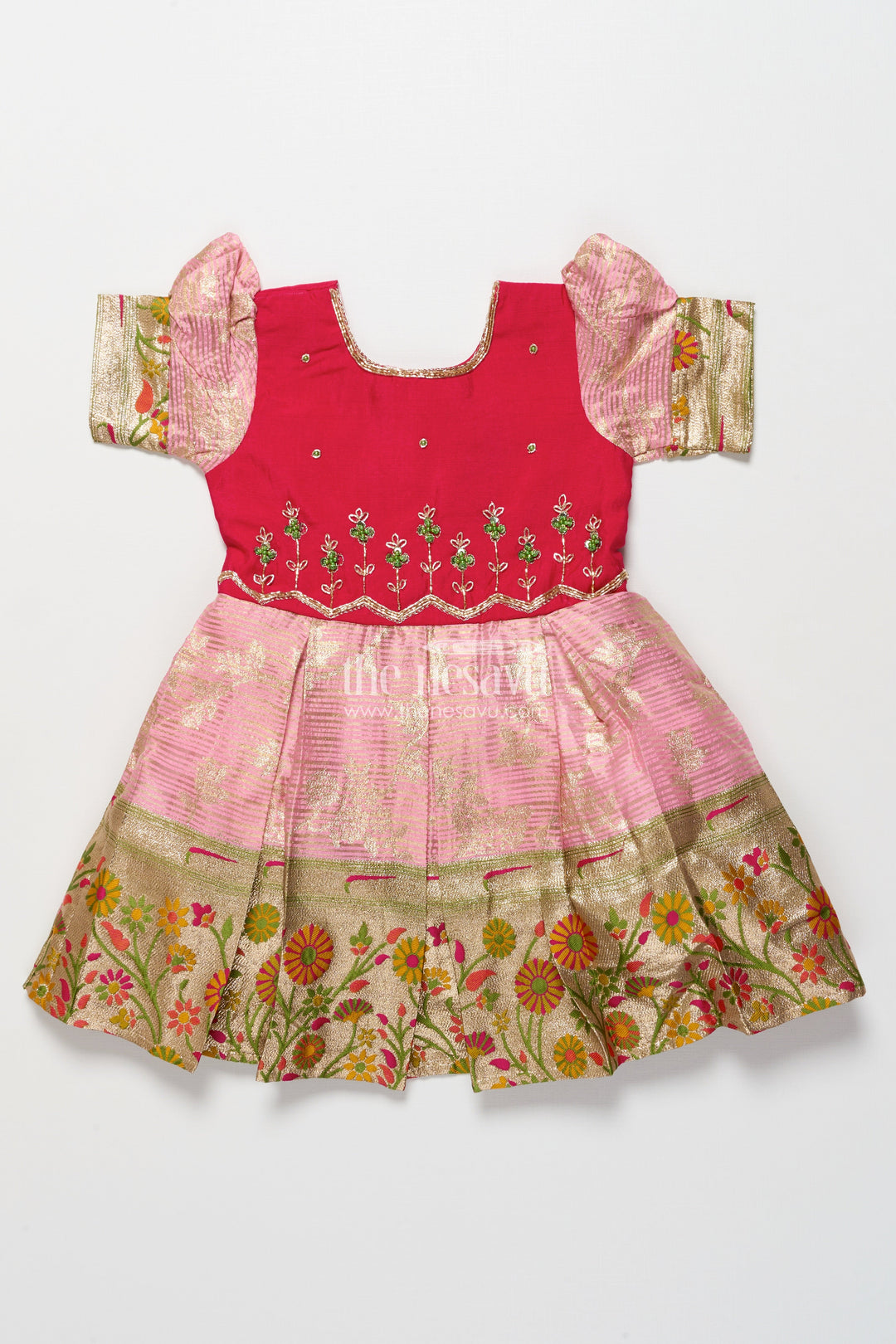 The Nesavu Silk Frock Baby Girl Silk Frock for Weddings and Festive Ceremonies Nesavu Nesavu baby girl silk frock floral zari design weddings festive ceremonies