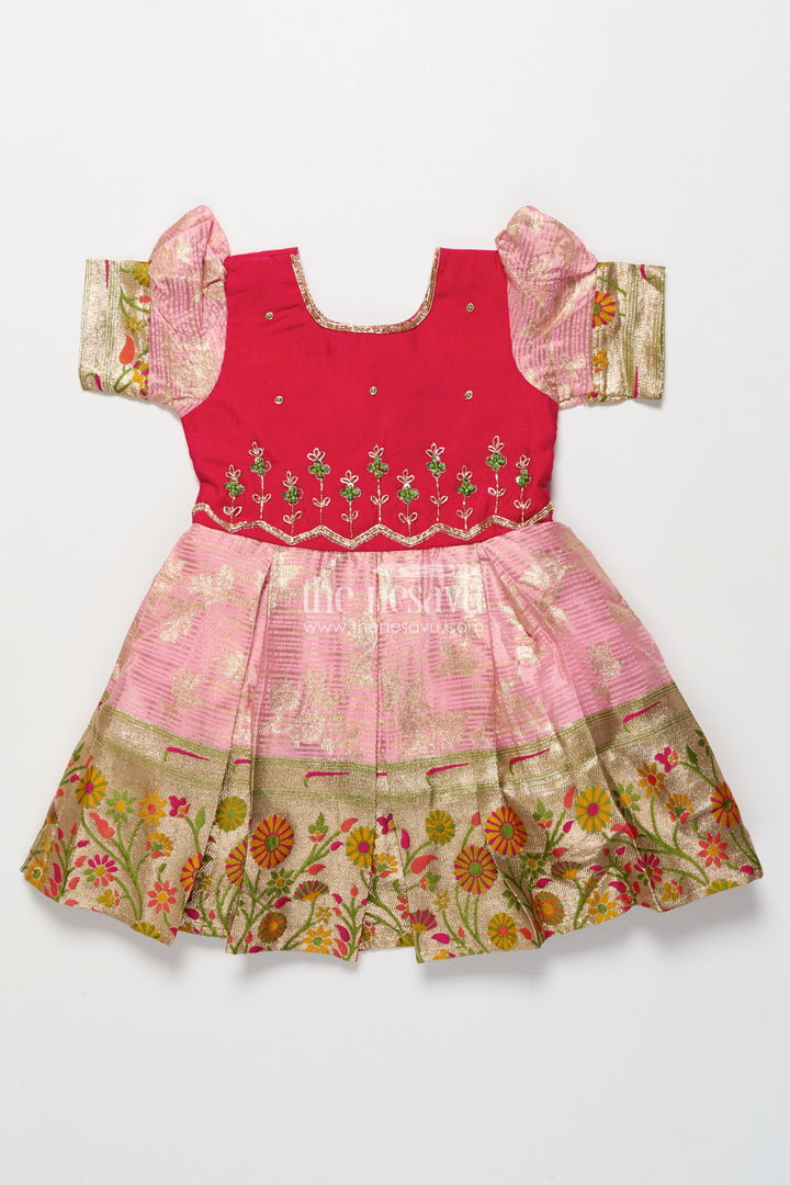 The Nesavu Silk Frock Baby Girl Silk Frock for Weddings and Festive Ceremonies Nesavu Nesavu baby girl silk frock floral zari design weddings festive ceremonies