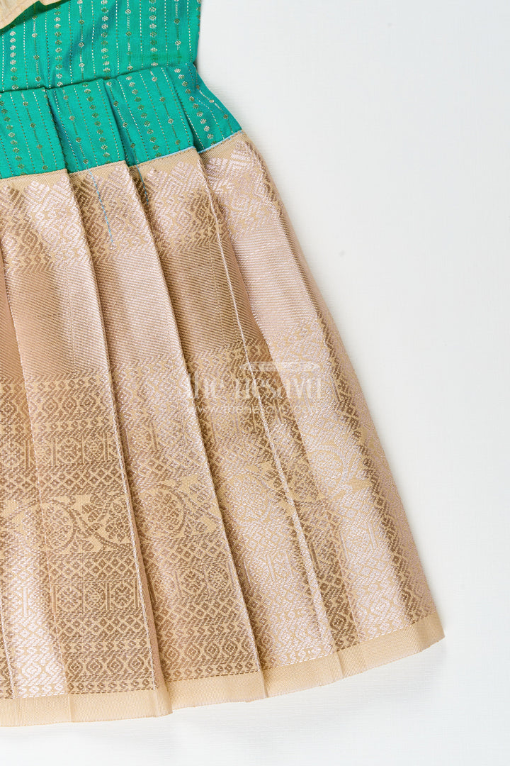 The Nesavu Girls Kanchi Silk Frock Baby girl silk frock for weddings and festive occasions Nesavu Nesavu baby girl silk frock weddings festive occasions semi Kanchivaram style