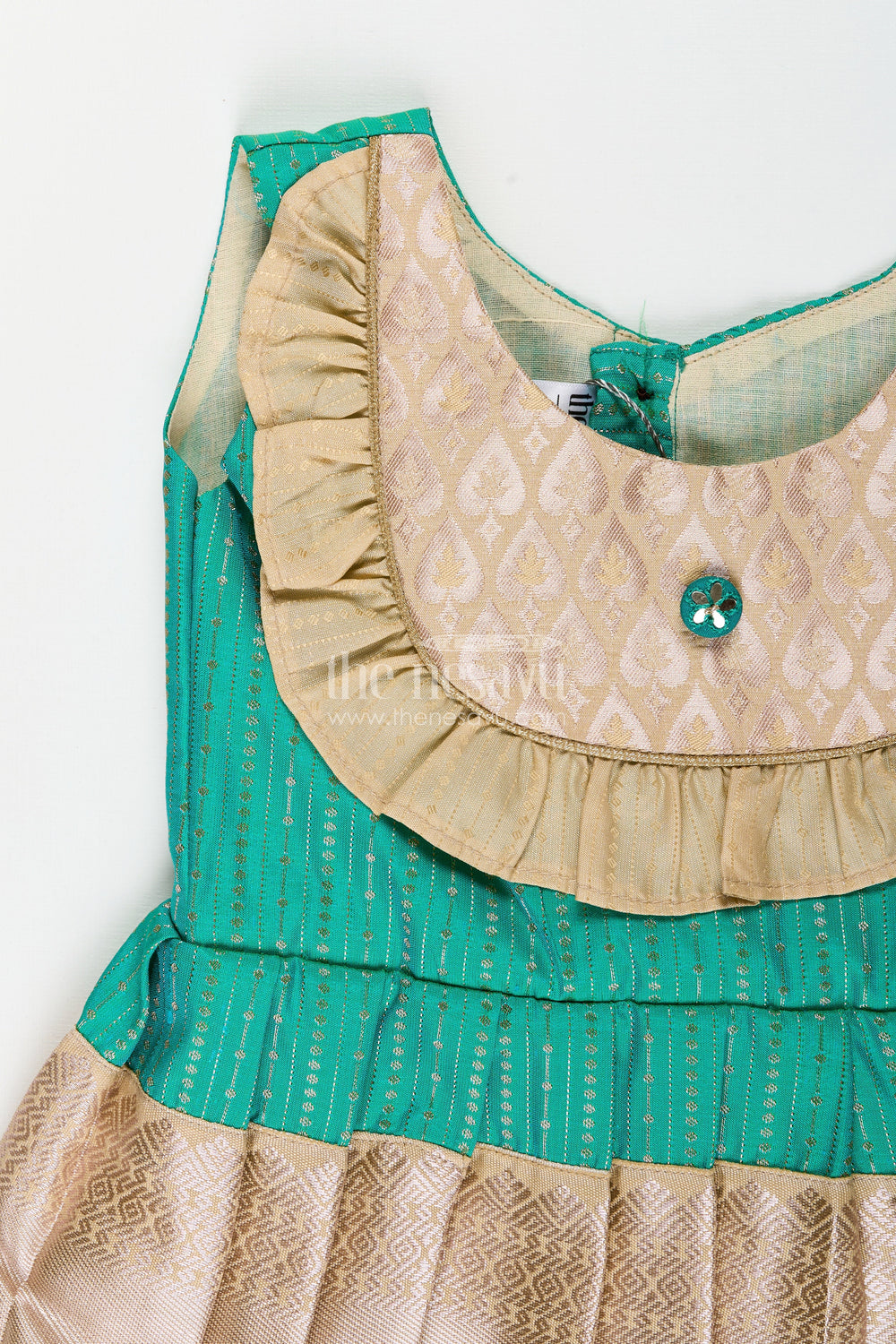 The Nesavu Girls Kanchi Silk Frock Baby girl silk frock for weddings and festive occasions Nesavu Nesavu baby girl silk frock weddings festive occasions semi Kanchivaram style