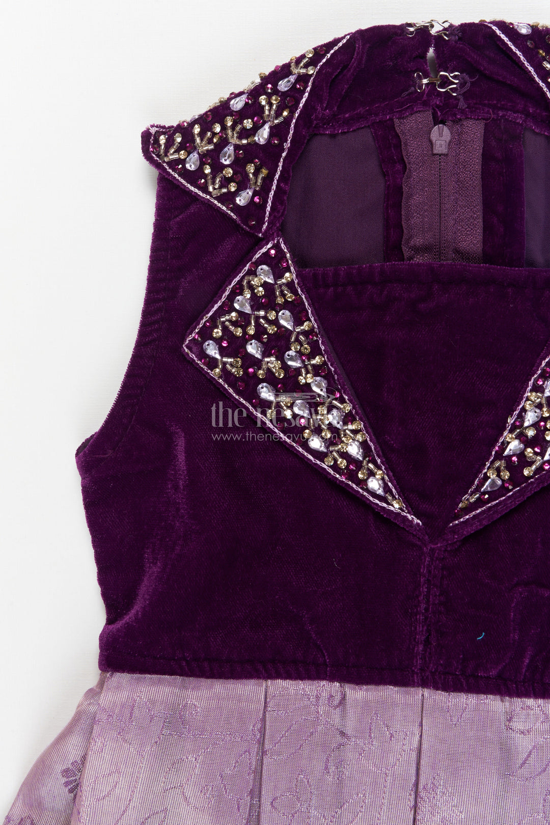 The Nesavu Silk Frock Baby Girl Silk Frock for Weddings and Special Evening Events Nesavu Nesavu baby girl silk frock for wedding functions with velvet yoke and floral jacquard skirt