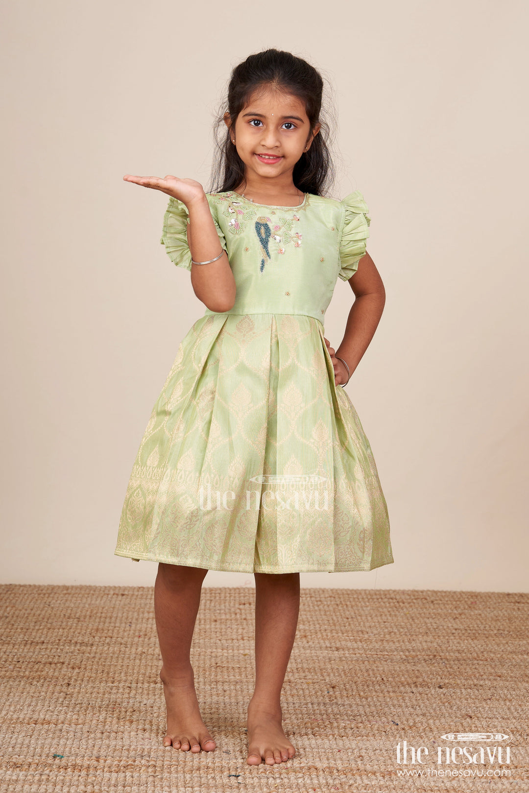 The Nesavu Silk Frock Baby Girl Silk Frock for Weddings and Traditional Celebrations Nesavu 16 (1Y) / Green SF1040B-16 Nesavu baby girl silk frock zari work weddings traditional festive celebrations
