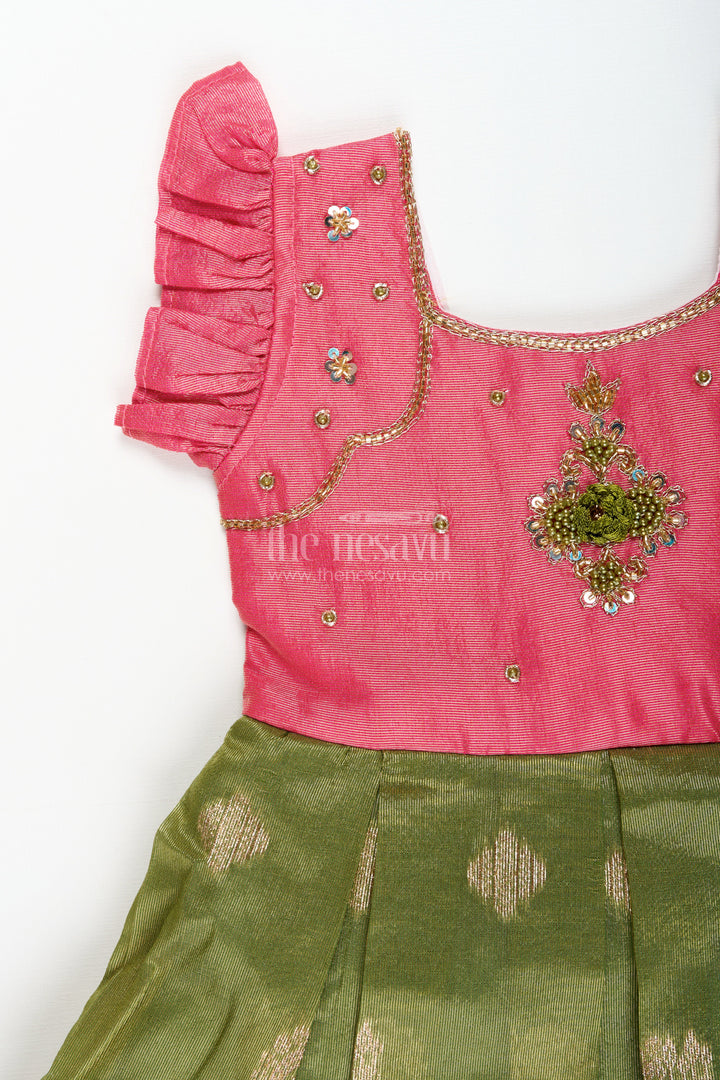 The Nesavu Silk Party Frock Baby Girl Silk Frock with Festive Zari Finish for Birthdays and Ethnic Celebrations Nesavu Nesavu girls silk frock zari tissue skirt  ideal ethnic birthdays festive gatherings