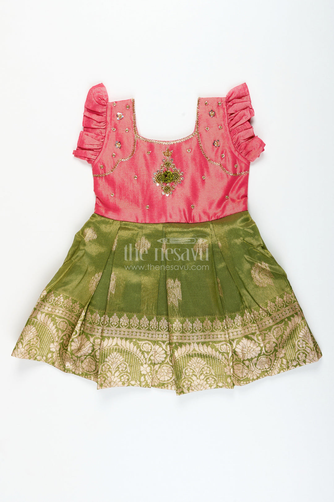 The Nesavu Silk Party Frock Baby Girl Silk Frock with Festive Zari Finish for Birthdays and Ethnic Celebrations Nesavu Nesavu girls silk frock zari tissue skirt  ideal ethnic birthdays festive gatherings