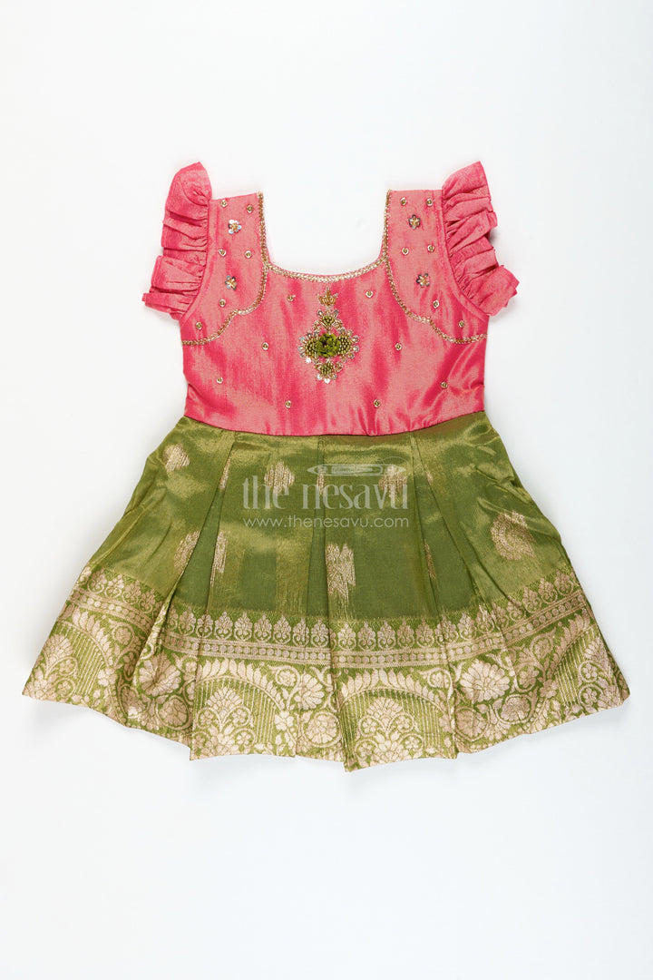 The Nesavu Silk Party Frock Baby Girl Silk Frock with Festive Zari Finish for Birthdays and Ethnic Celebrations Nesavu Nesavu girls silk frock zari tissue skirt  ideal ethnic birthdays festive gatherings