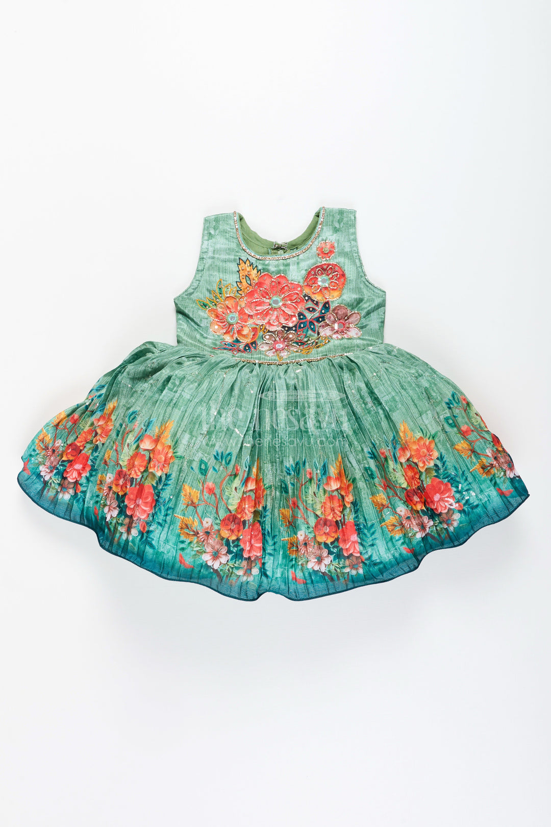 The Nesavu Silk Frock Baby girl silk frock with floral embroidery for weddings and poojas Nesavu 18 (2Y) / Green SF1069A-18 Nesavu baby girl silk frock floral embroidery pleated flare  ideal festive functions