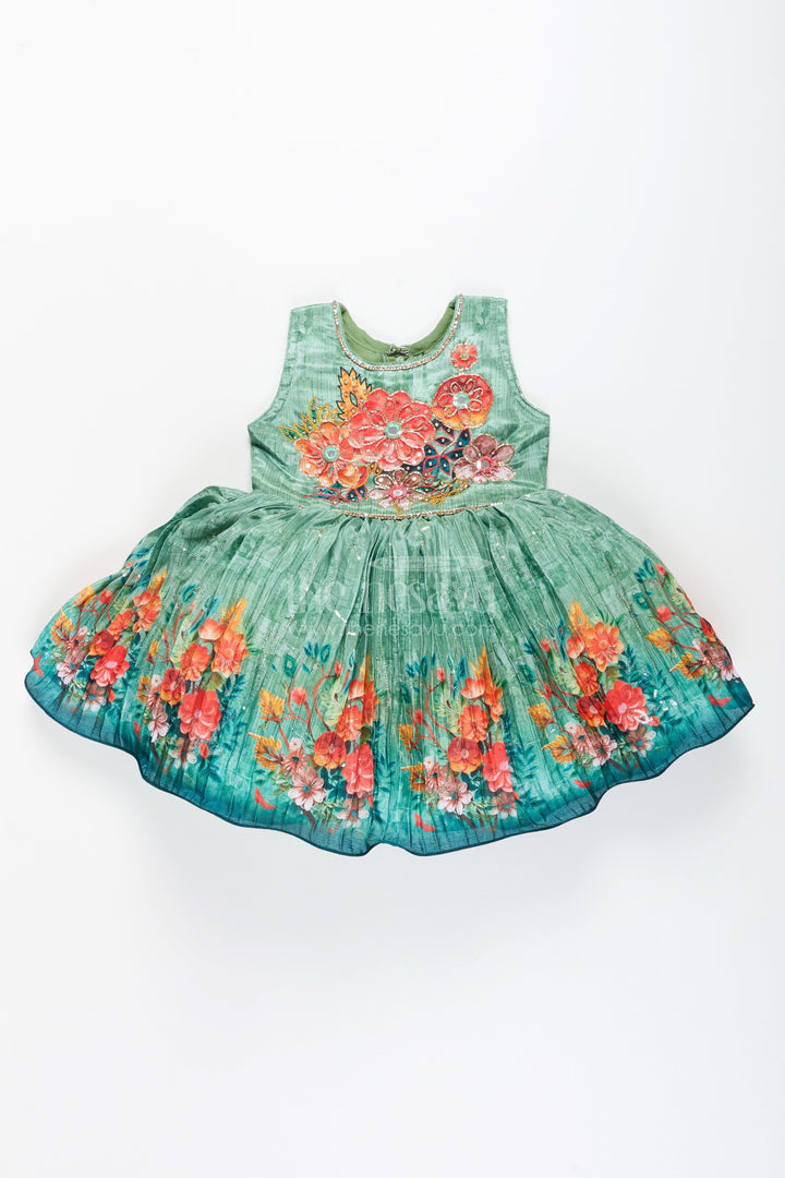 The Nesavu Silk Frock Baby girl silk frock with floral embroidery for weddings and poojas Nesavu 18 (2Y) / Green SF1069A-18 Nesavu baby girl silk frock floral embroidery pleated flare  ideal festive functions