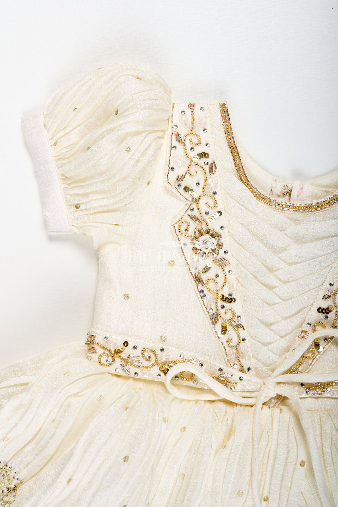 The Nesavu Silk Frock Baby Girl Silk Frock with Gold Embroidery for Naming Ceremonies and Weddings Nesavu Nesavu Baby Girl Silk Frock In Off-White With Gold Embroidery Naming Ceremony And Festive Outfit