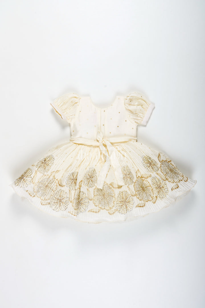The Nesavu Silk Frock Baby Girl Silk Frock with Gold Embroidery for Naming Ceremonies and Weddings Nesavu Nesavu Baby Girl Silk Frock In Off-White With Gold Embroidery Naming Ceremony And Festive Outfit