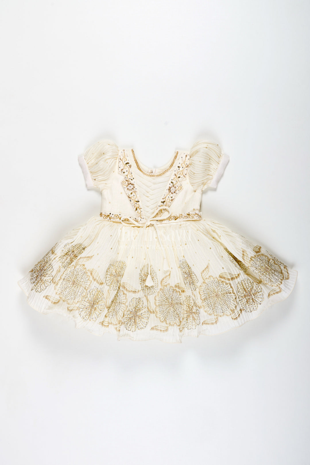 The Nesavu Silk Frock Baby Girl Silk Frock with Gold Embroidery for Naming Ceremonies and Weddings Nesavu Nesavu Baby Girl Silk Frock In Off-White With Gold Embroidery Naming Ceremony And Festive Outfit