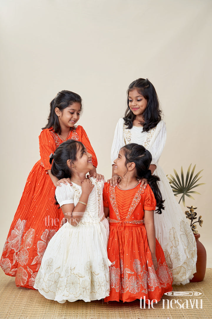 The Nesavu Silk Frock Baby Girl Silk Frock with Gold Embroidery for Naming Ceremonies and Weddings Nesavu Nesavu Baby Girl Silk Frock In Off-White With Gold Embroidery Naming Ceremony And Festive Outfit