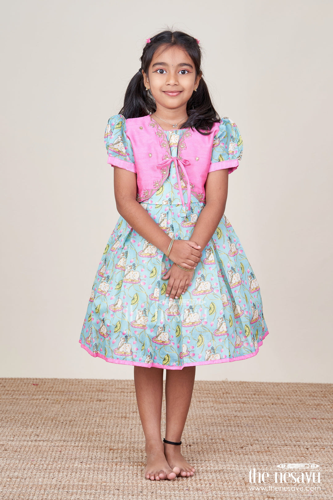 The Nesavu Silk Frock Baby Girl Silk Frock with Jacket for Festive Gatherings Nesavu Nesavu baby girl silk frock embroidered jacket digital print festive gatherings