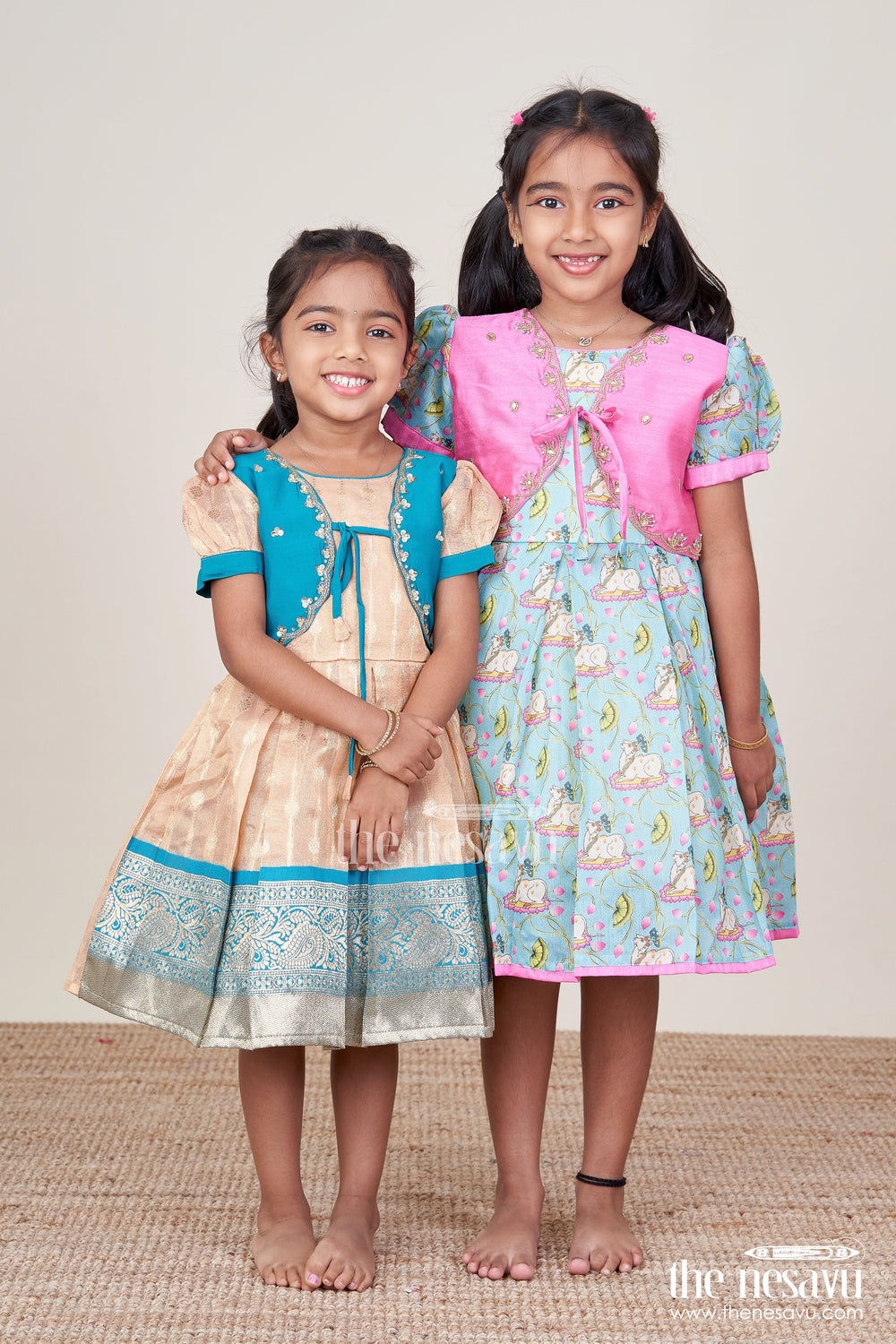 The Nesavu Silk Frock Baby Girl Silk Frock with Jacket for Festive Gatherings Nesavu Nesavu baby girl silk frock embroidered jacket digital print festive gatherings