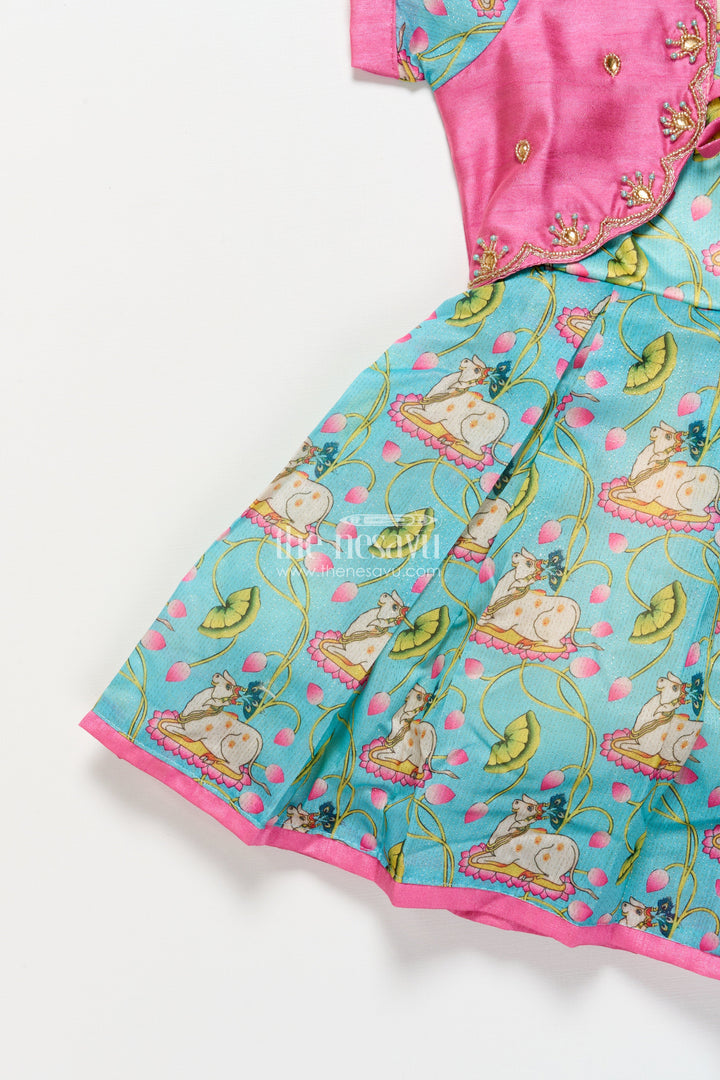 The Nesavu Silk Frock Baby Girl Silk Frock with Jacket for Festive Gatherings Nesavu Nesavu baby girl silk frock embroidered jacket digital print festive gatherings