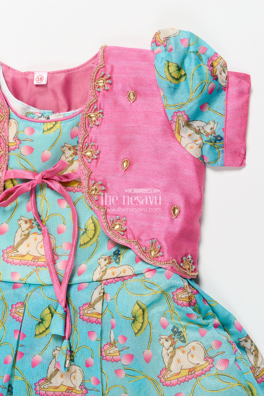 The Nesavu Silk Frock Baby Girl Silk Frock with Jacket for Festive Gatherings Nesavu Nesavu baby girl silk frock embroidered jacket digital print festive gatherings