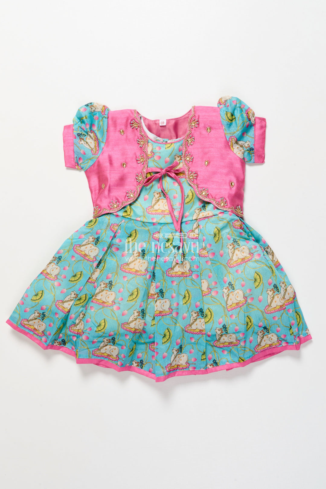 The Nesavu Silk Frock Baby Girl Silk Frock with Jacket for Festive Gatherings Nesavu Nesavu baby girl silk frock embroidered jacket digital print festive gatherings