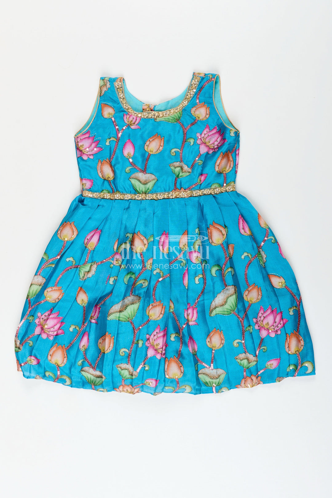 The Nesavu Silk Frock Baby girl silk frock with lace embellishment for weddings and milestone events Nesavu 22 (4Y) / Blue SF1071A-22 Nesavu baby girl silk frock Banaras weave lace work  ideal weddings naming ceremonies