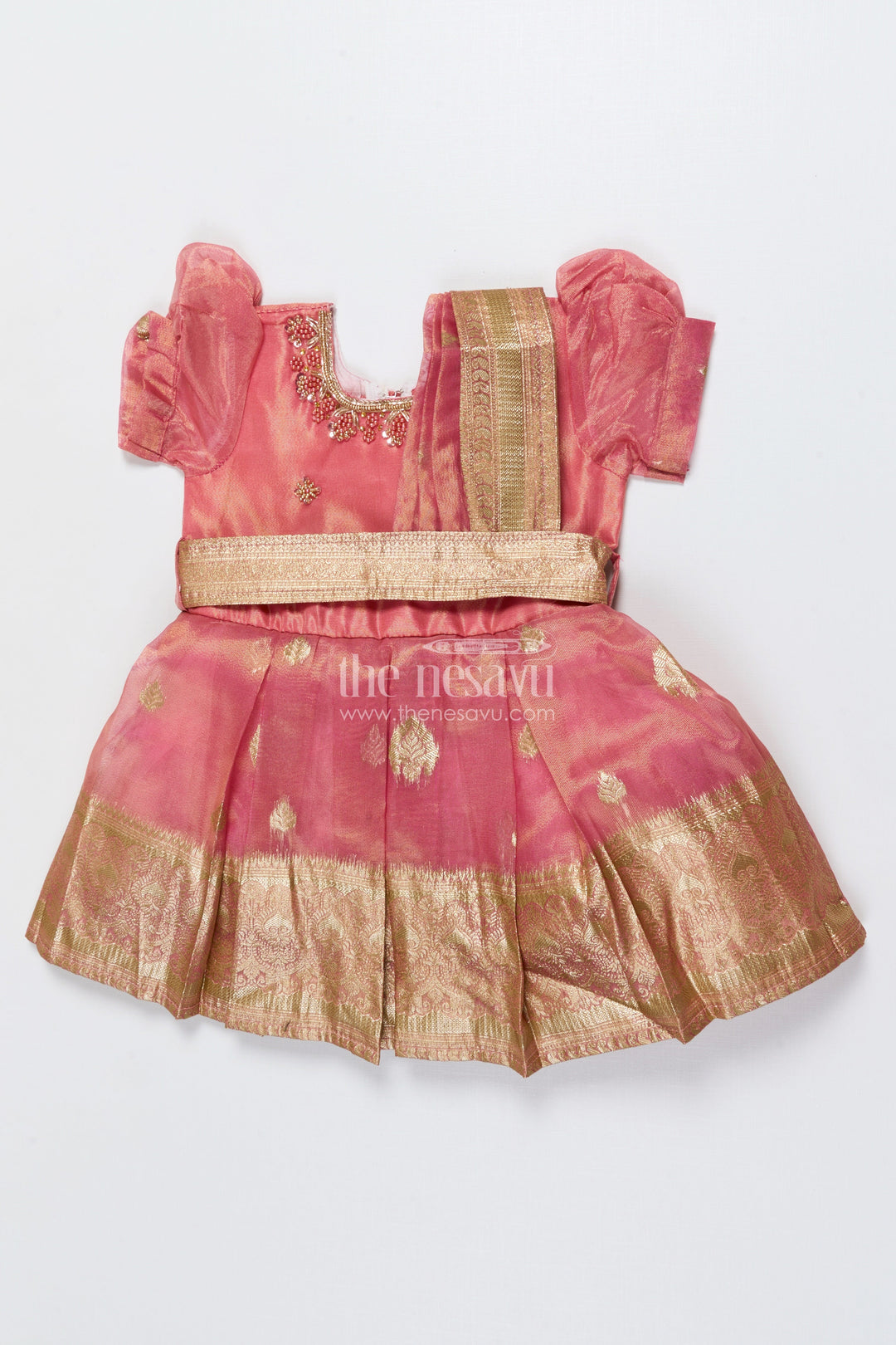The Nesavu Silk Frock Baby Girl Silk Frock with Tissue Border for Naming Ceremony and Temple Visits Nesavu 16 (1Y) / Peach SF1088A-16 Nesavu baby girl silk frock tissue border naming ceremony traditional occasions